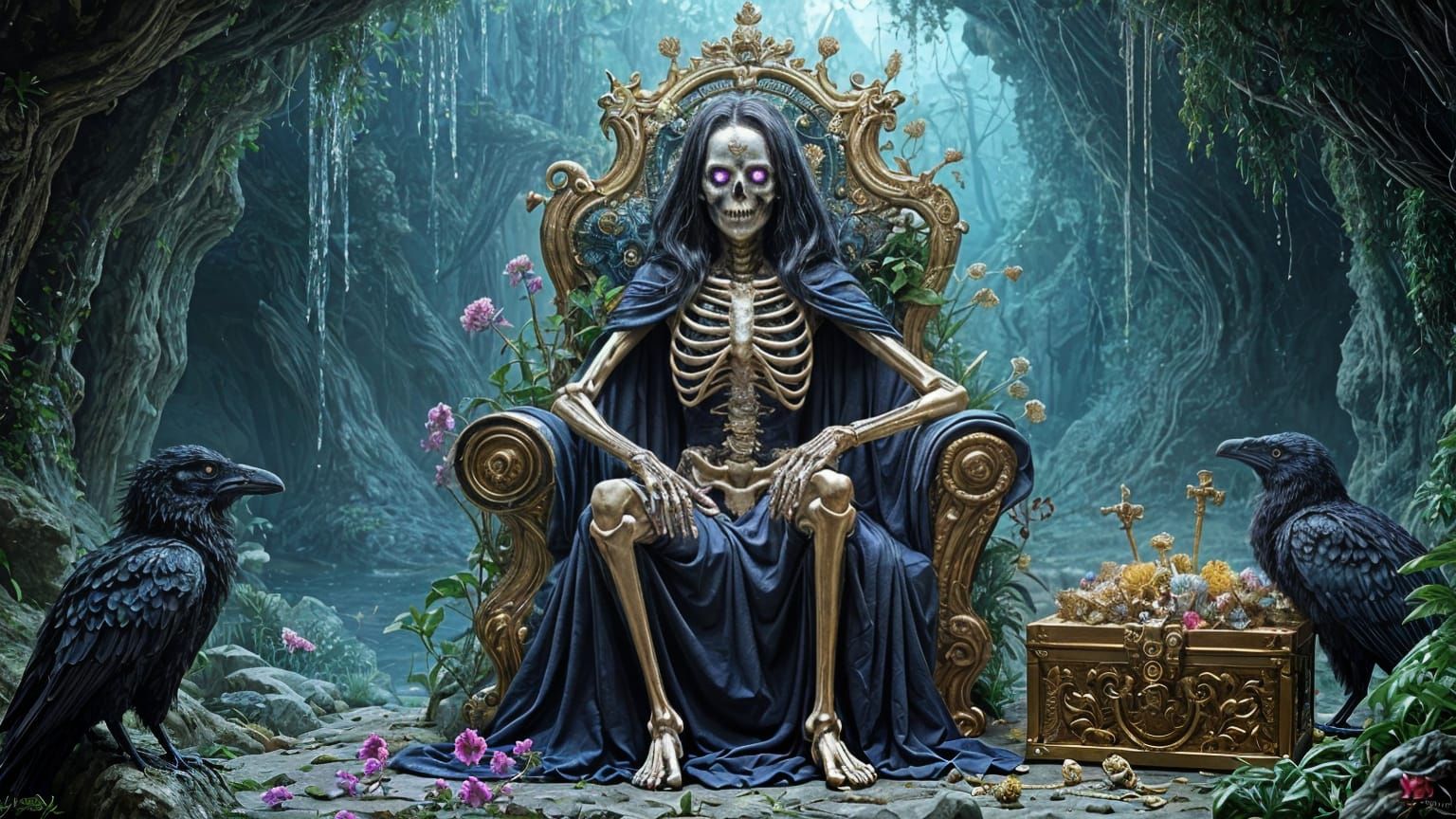 Skeleton Queen in Cyberpunk Treasure Cave