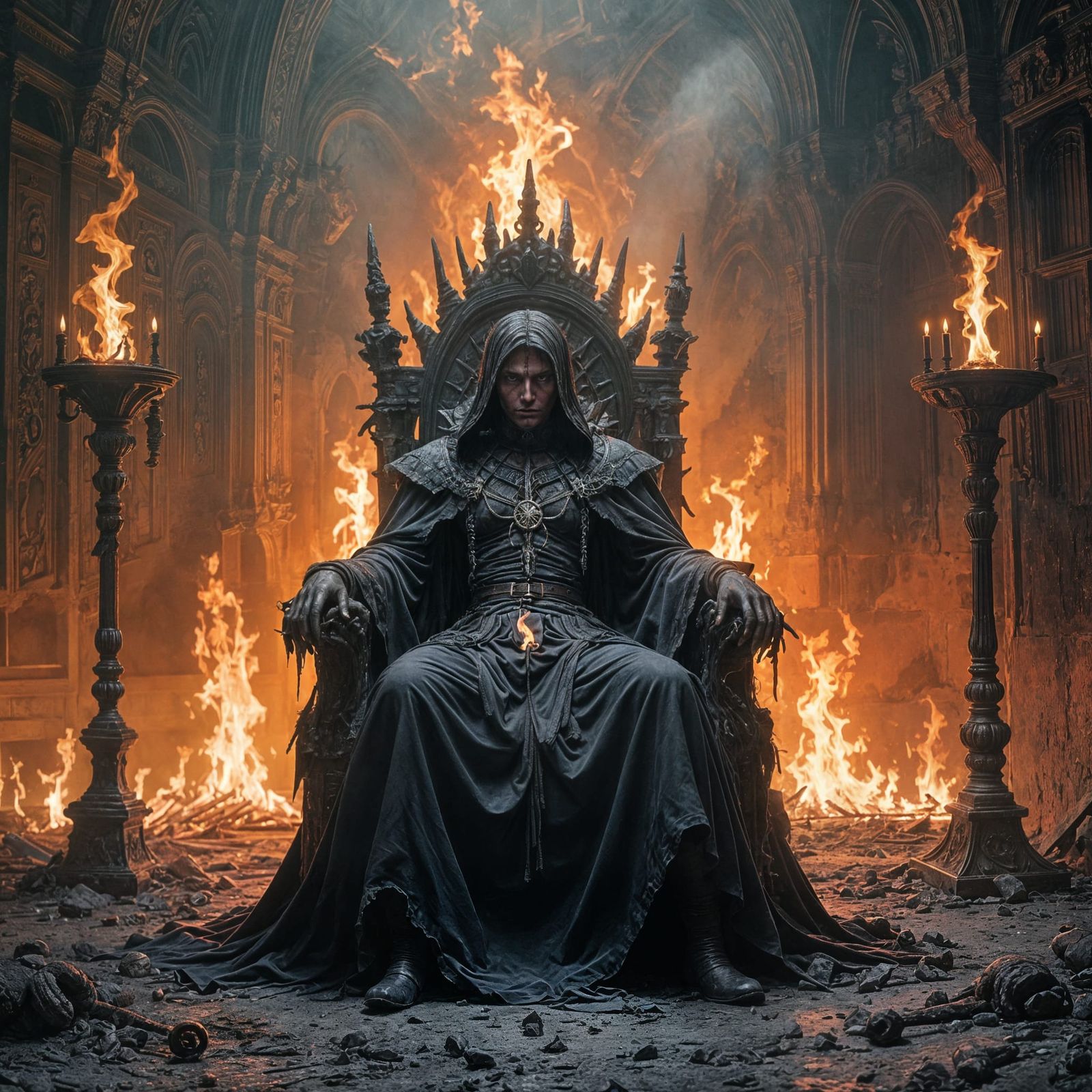 Hellish Chamber with Regal Figure in Gothic Style