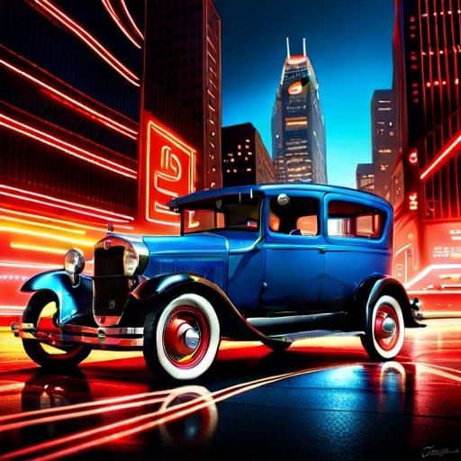 1920s Ford in a Cyberpunk Biopunk Universe
