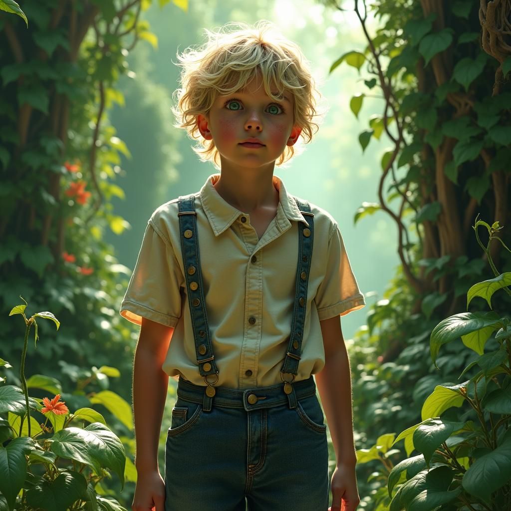Boy with Plant Powers in Sci-Fi Landscape