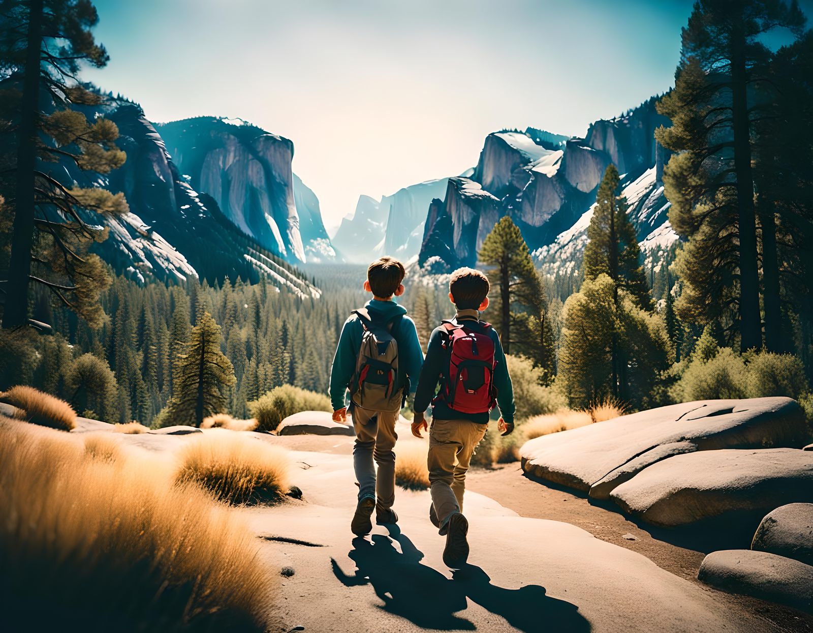 Brothers' Yosemite Adventure: Cinematic Film Still