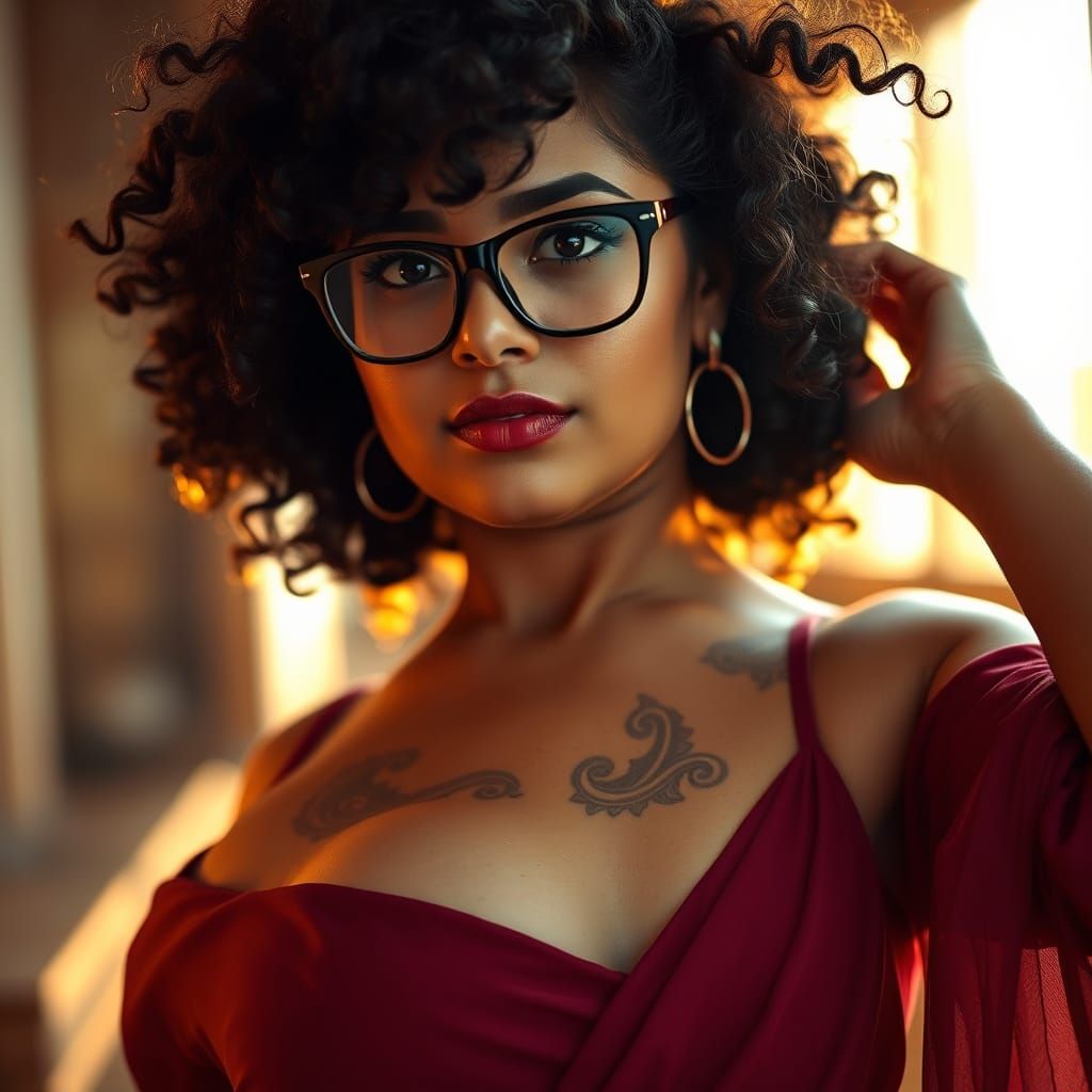 Curvy Woman with Glowing Skin in Vibrant Matte Painting