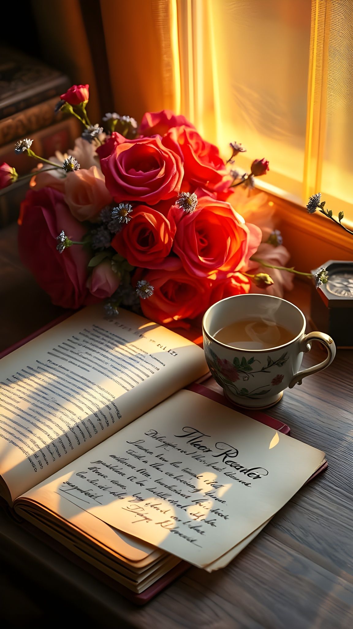 Cozy Study Nook with Vintage Literature and Warm Ambiance