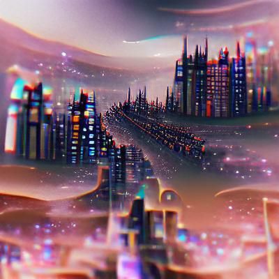 Retro Sci-Fi Cityscape at Sunset
