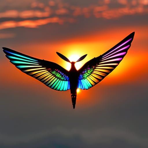Stained Glass Hummingbird with Rainbow Prism Wings
