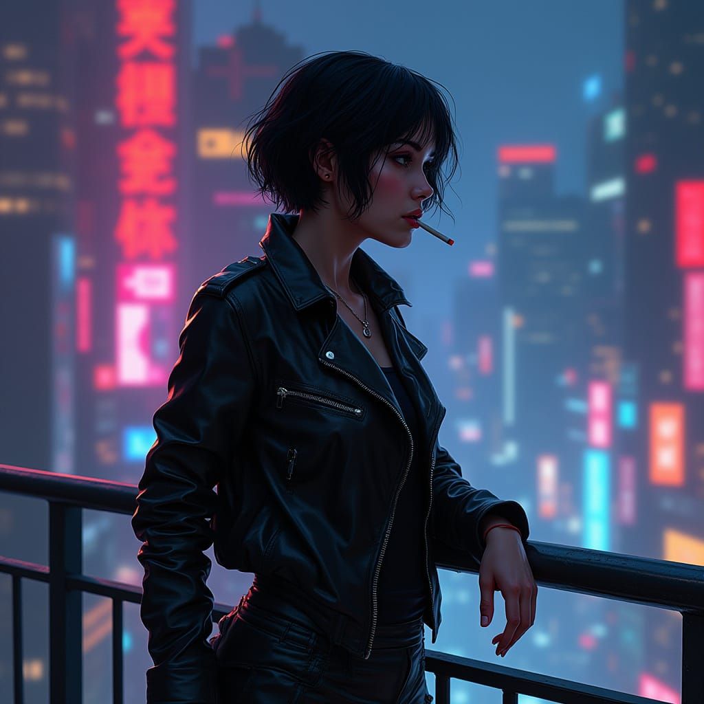 Cyberpunk Detective in Neon Cityscape