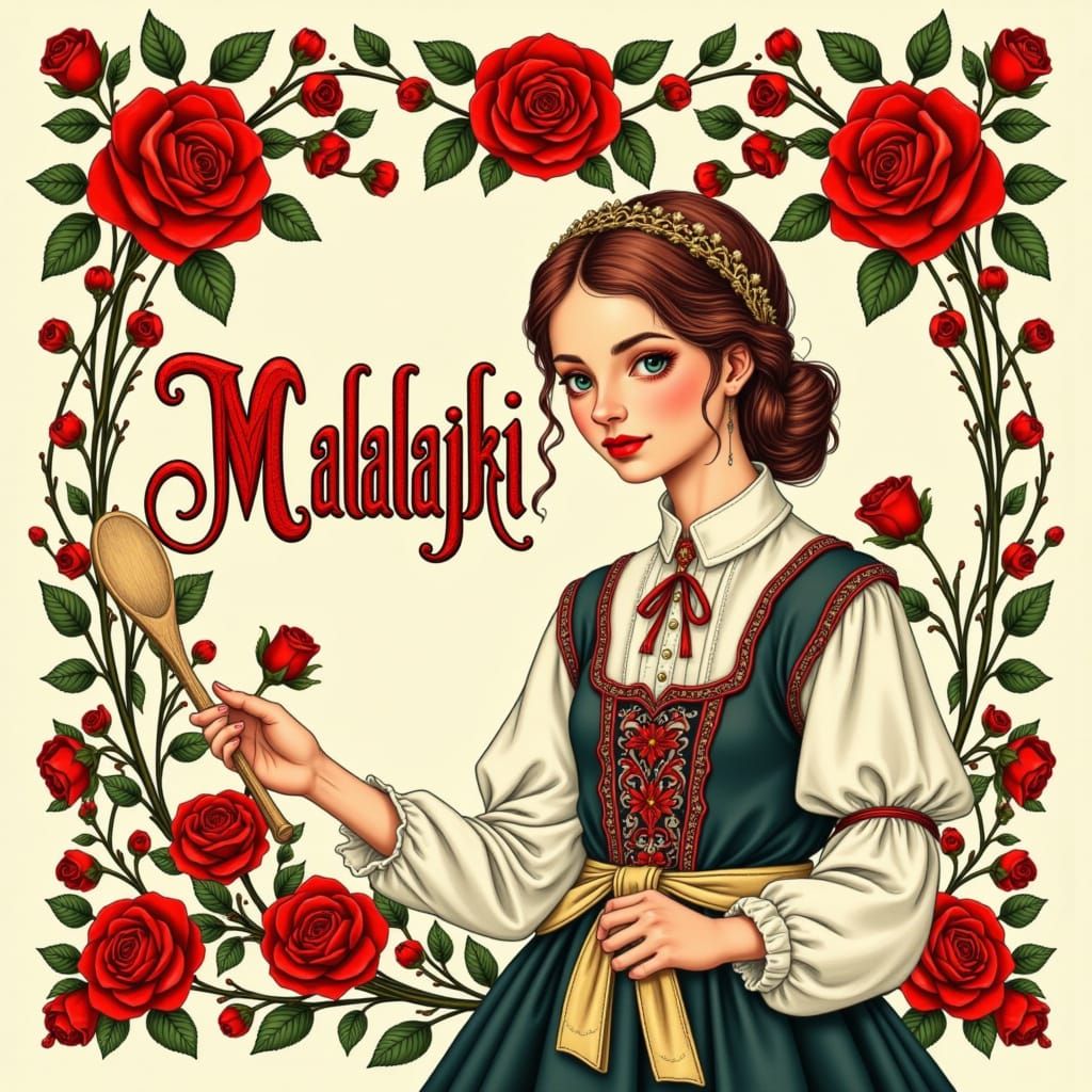 Slavic Beauty in Vibrant Folk Art Style