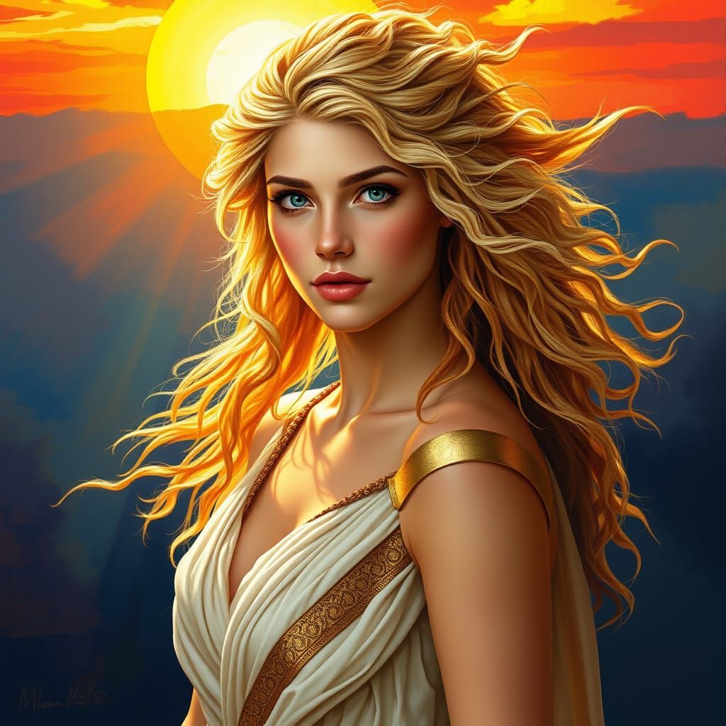 Ethereal Goddess of the Sun in Ancient Greek Splendor