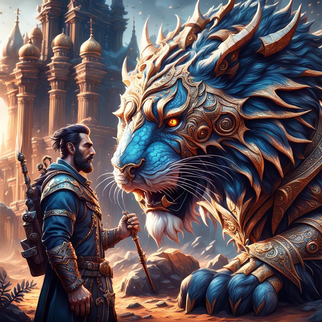 Adventurer Befriends Miniature Manticore in Detailed Digital...