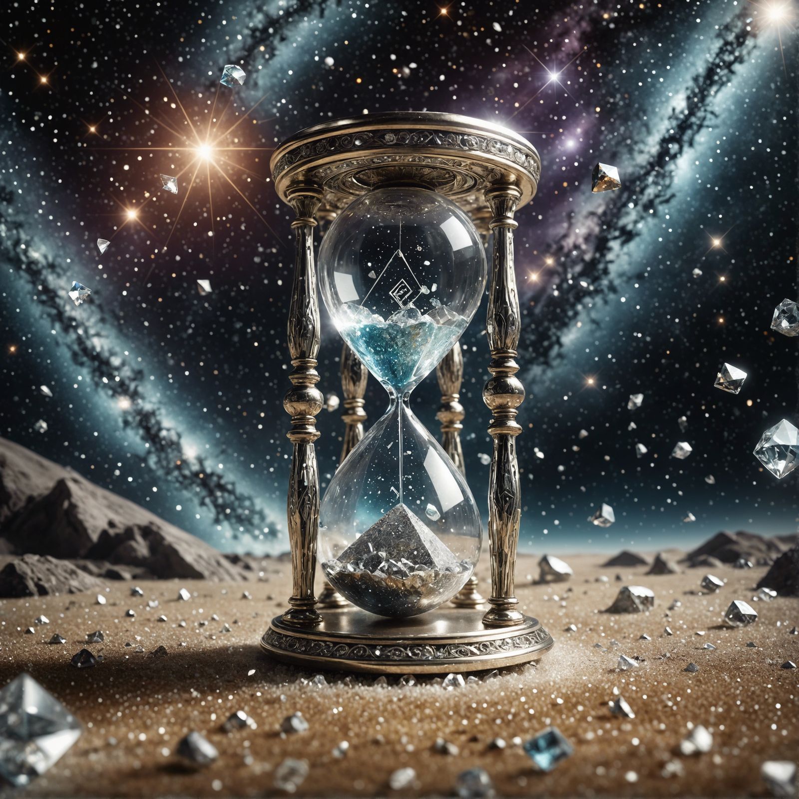 Glistening Hourglass with Diamond Dust in Space
