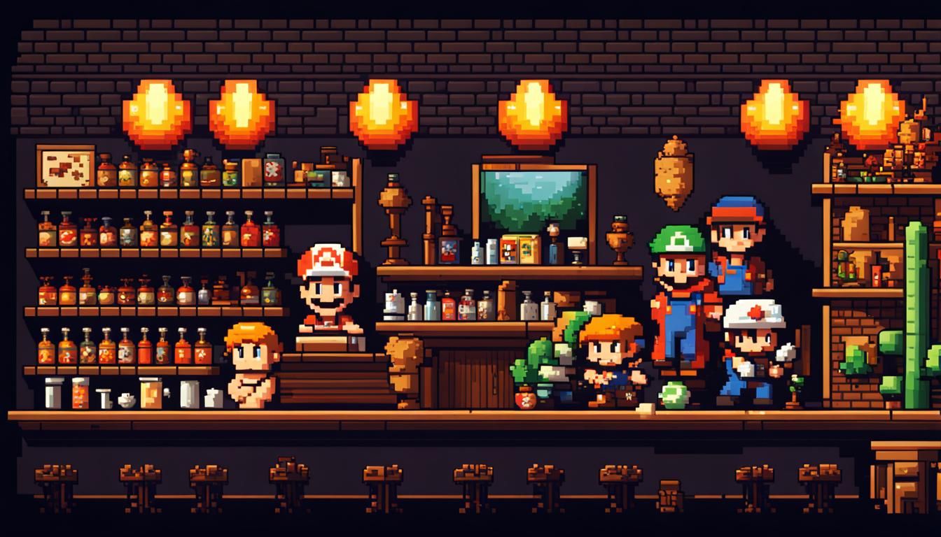 Nintendo's Top Games: Pixel Art Bar Scene