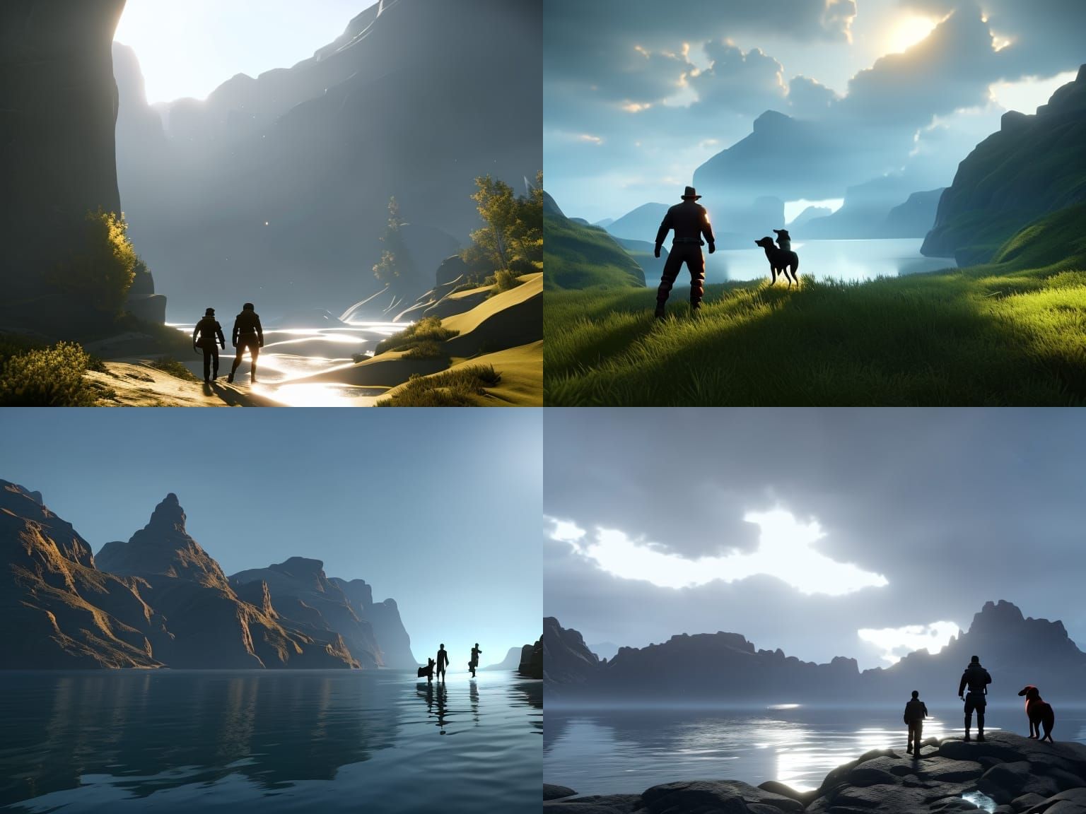 Land Sea River Sky Man and Dog