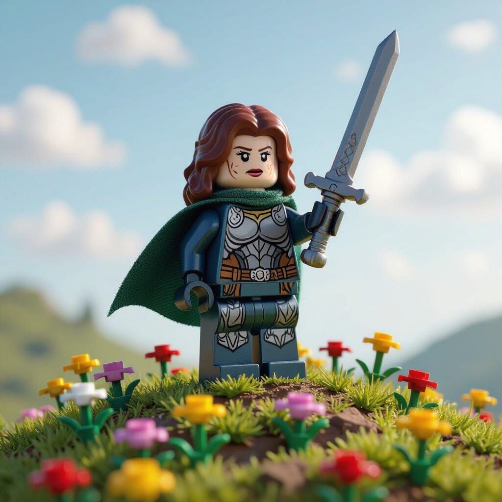 Lego Shadowheart Minifigure on Hill, Sword Raised