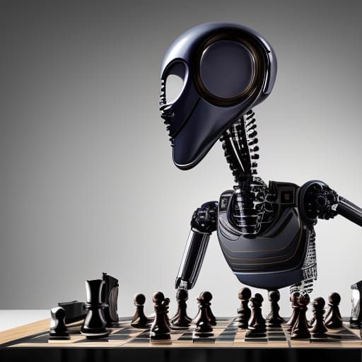 Alien Plays Chess with Robot: Professional Portrait