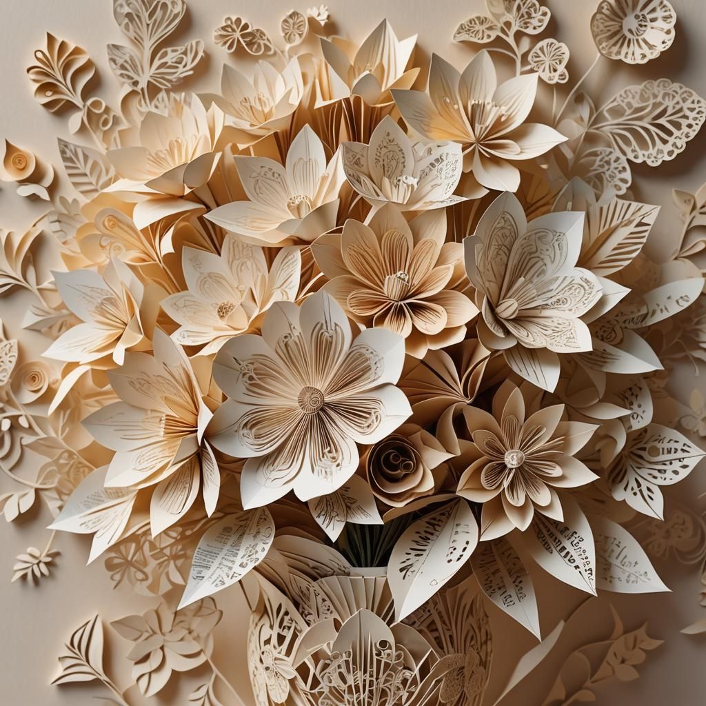 Intricate Paper Art Flower Bouquet in Vintage Vase