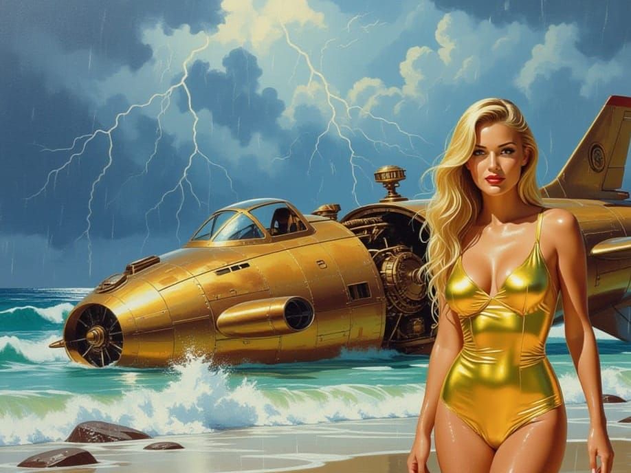 Retro Sci-Fi Woman Emerges After Steampunk Crash