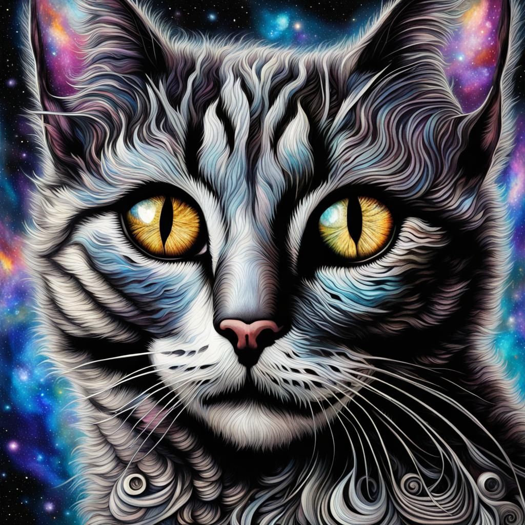 Cosmic Cat Eyeball Galaxy in Gothic Style