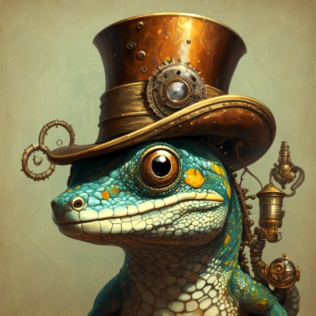 Gecko Wearing a Top Hat in Contemporary Style