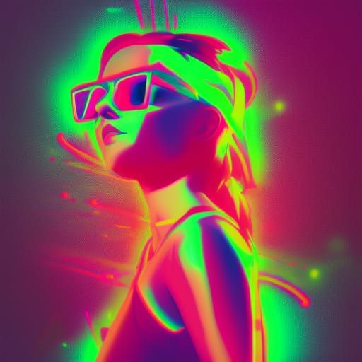Abstract Neon Girl in Synthwave Style