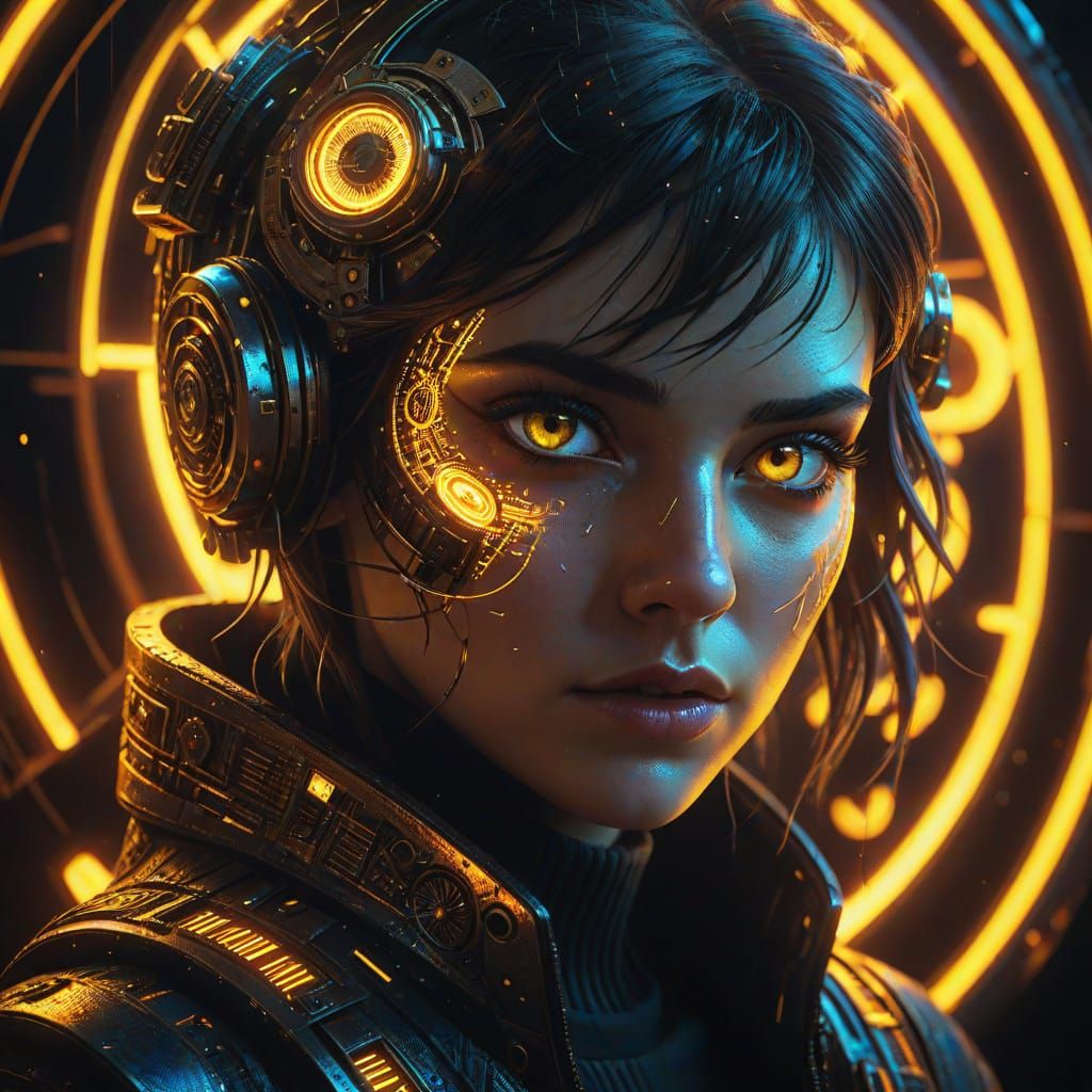 Surreal Futurist Goddess Awakens in High Relief, Illuminated...