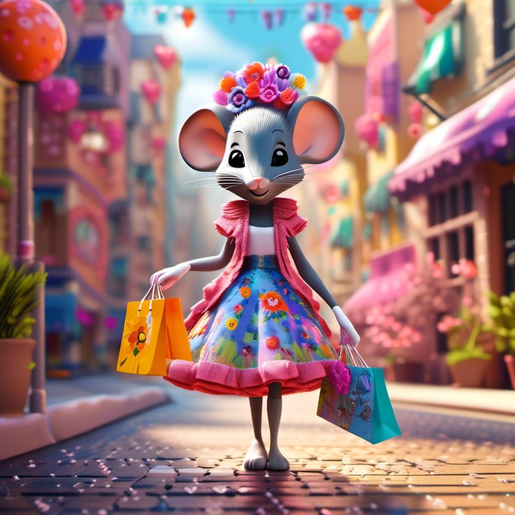 Mouse Fashion Model Shopping in Mouse City: 3D Animation
