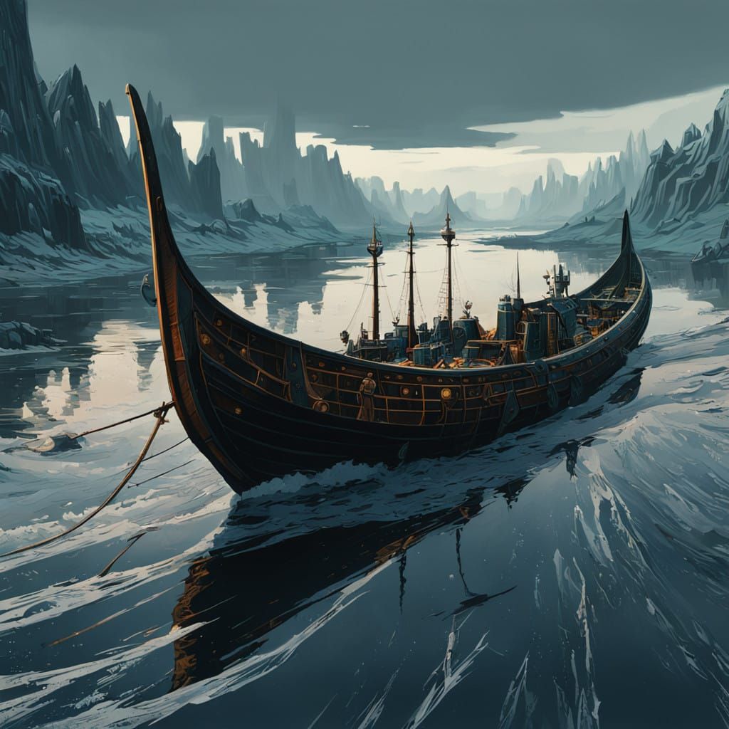Viking Longship in Turbulent Waters, Inspired by Industrial...