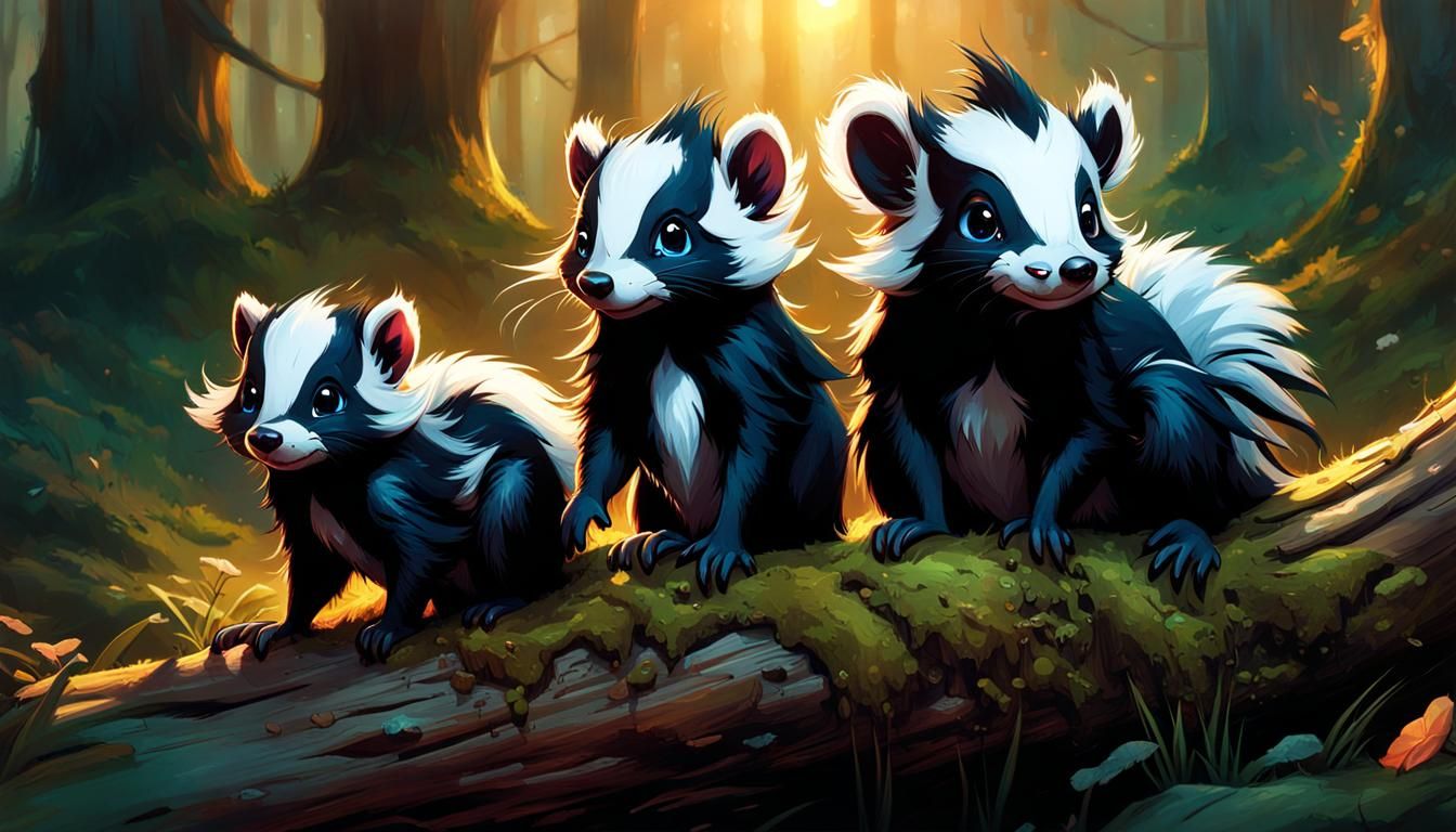 Skunk Family Portrait at Golden Hour