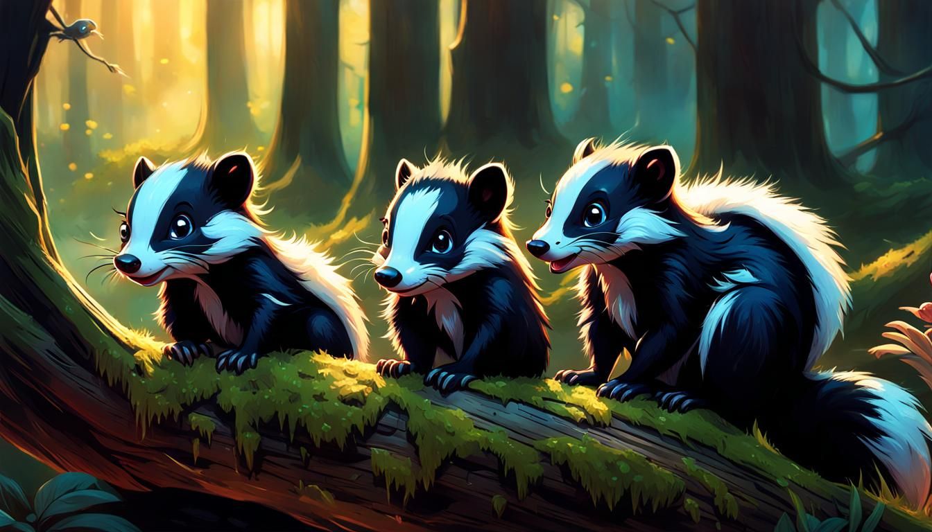 Adorable Skunk Family Portrait at Golden Hour