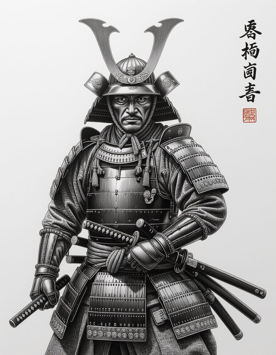 Hyperdetailed Samurai Warrior Pencil Drawing
