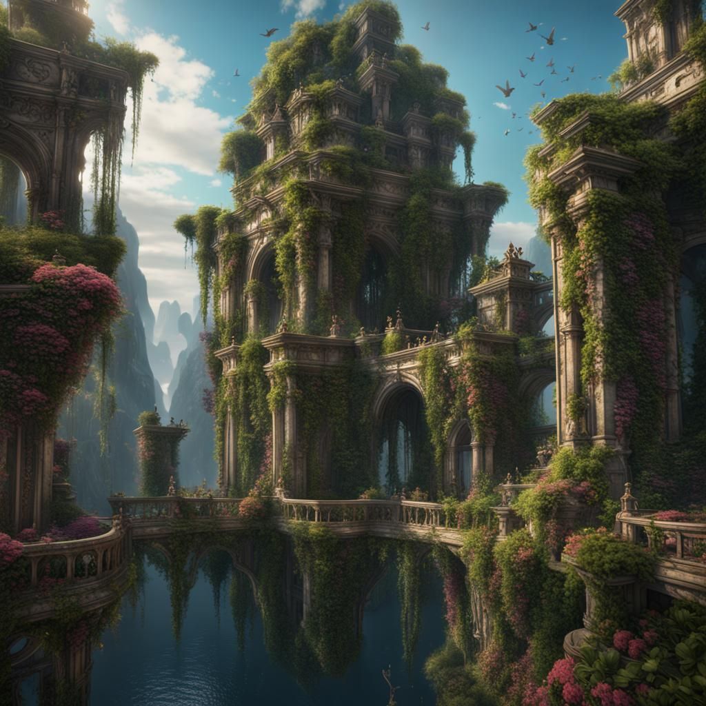 Detailed Matte Painting of Hanging Gardens
