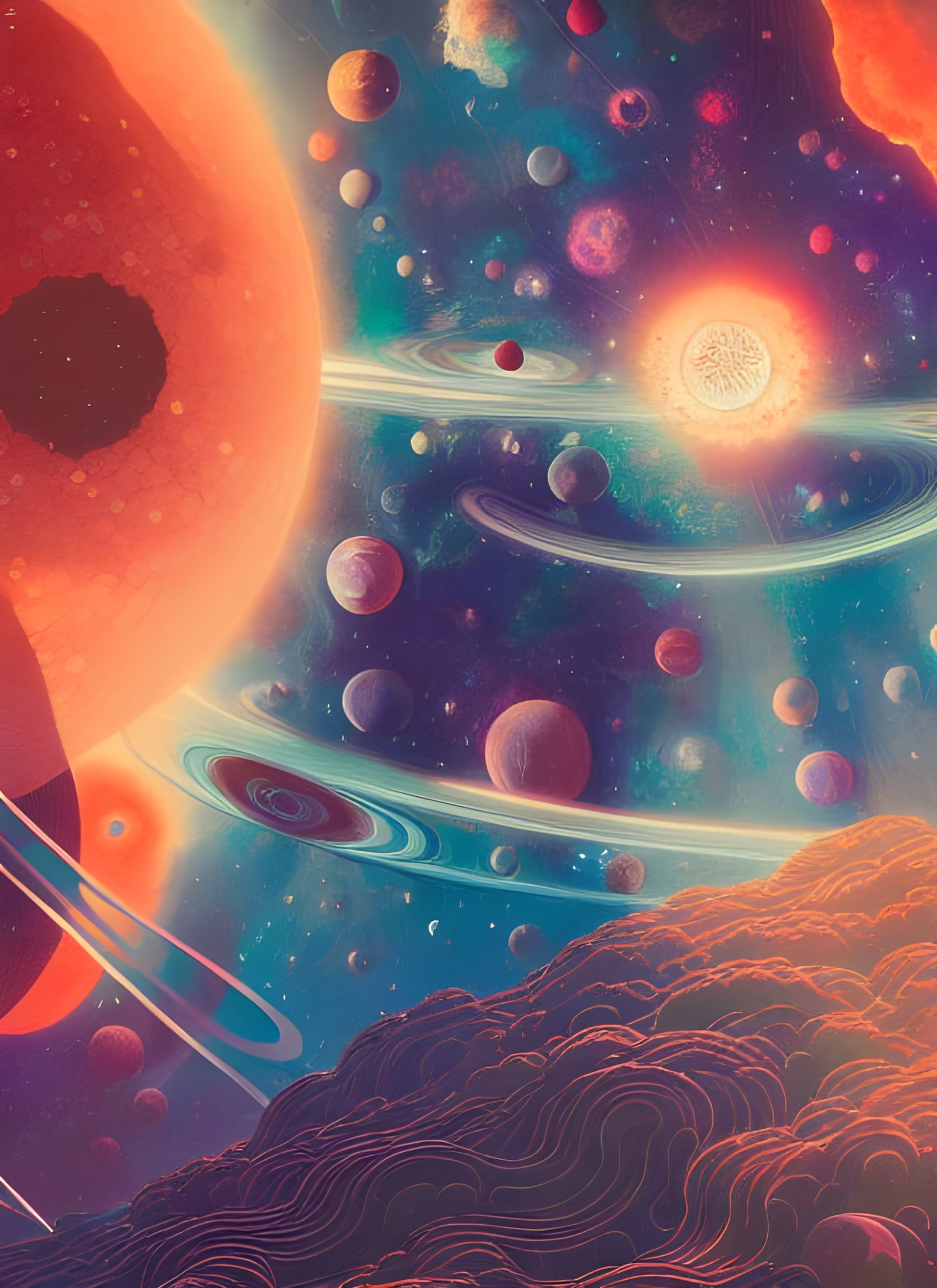 Cosmic Nebula and Planets in Digital Painting