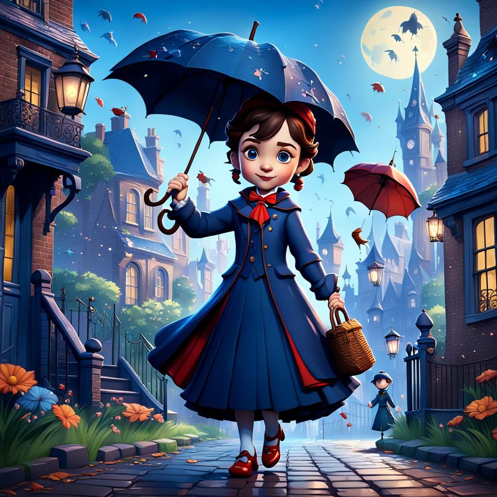 Chibi Mary Poppins Fantasy Concept Art