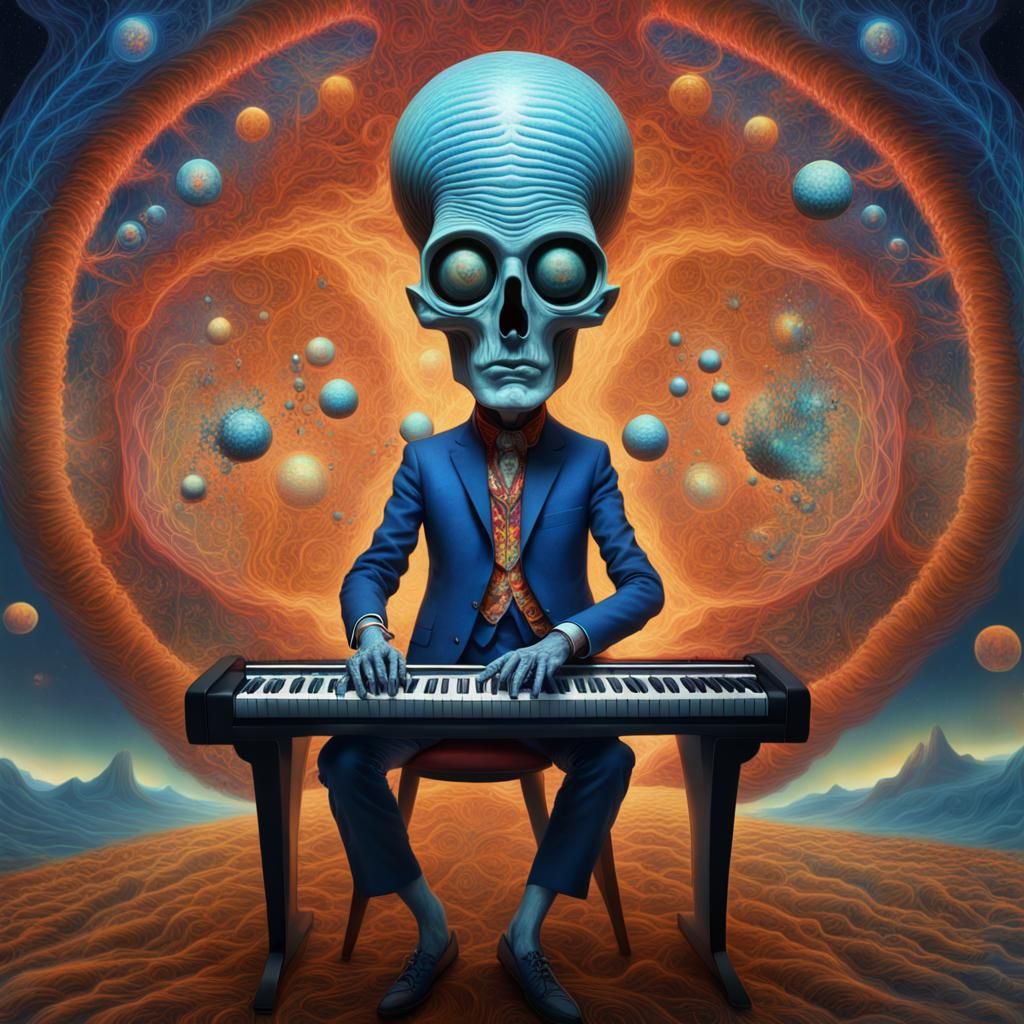 Surreal Spirit Plays Keyboard in Psychedelic Space