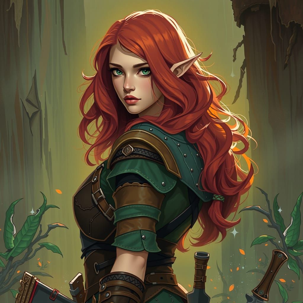 Ethereal Half-Elf Warrior in Green Leather Armor, Vaesan RPG...