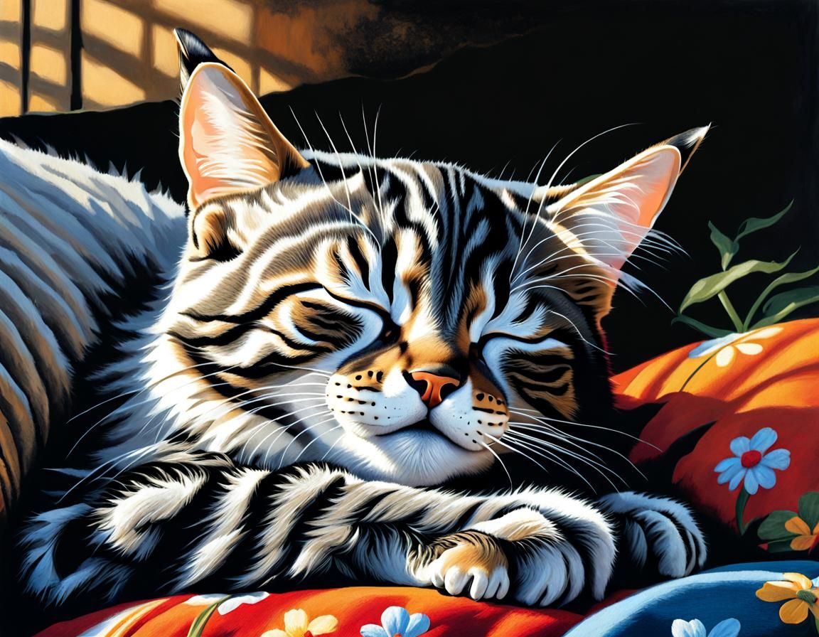 Hyperrealistic Portrait of Sleeping Tabby Kitten