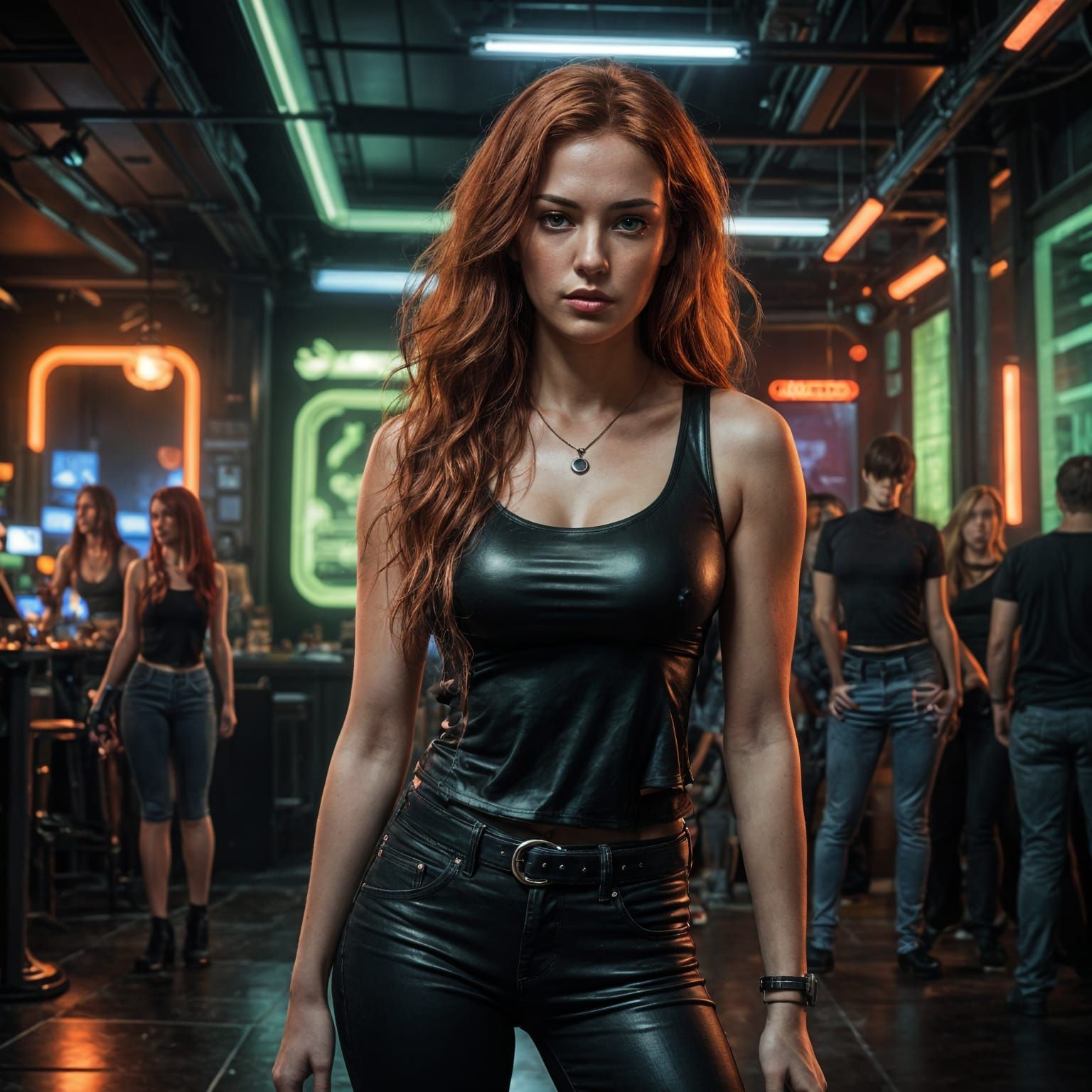 Realistic Portrait of a Red-Haired Woman in Nightclub