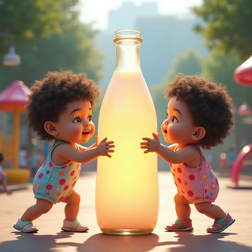 Toddlers Play Tug-of-War Over Milk Bottle