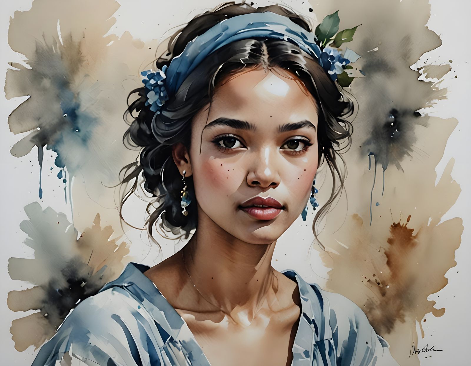 Elegant Portrait in Boucher-Inspired Watercolor