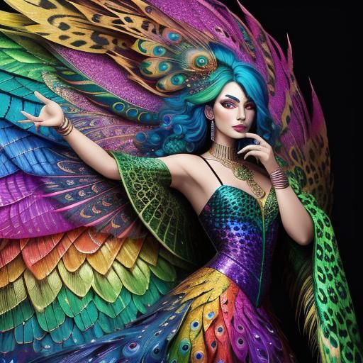 Woman with Rainbow Scales in Holographic Astral Art