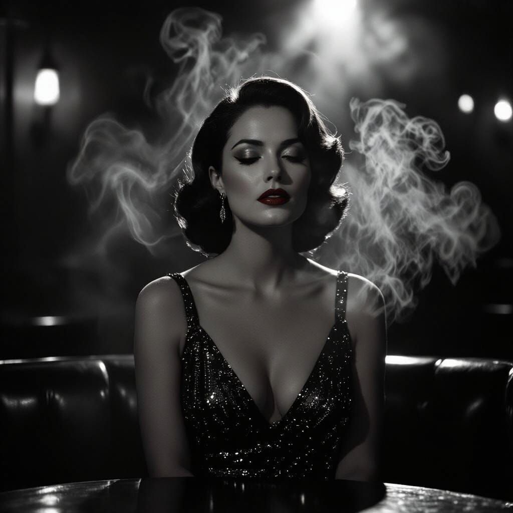 Solitary Woman in Noir Jazz Club
