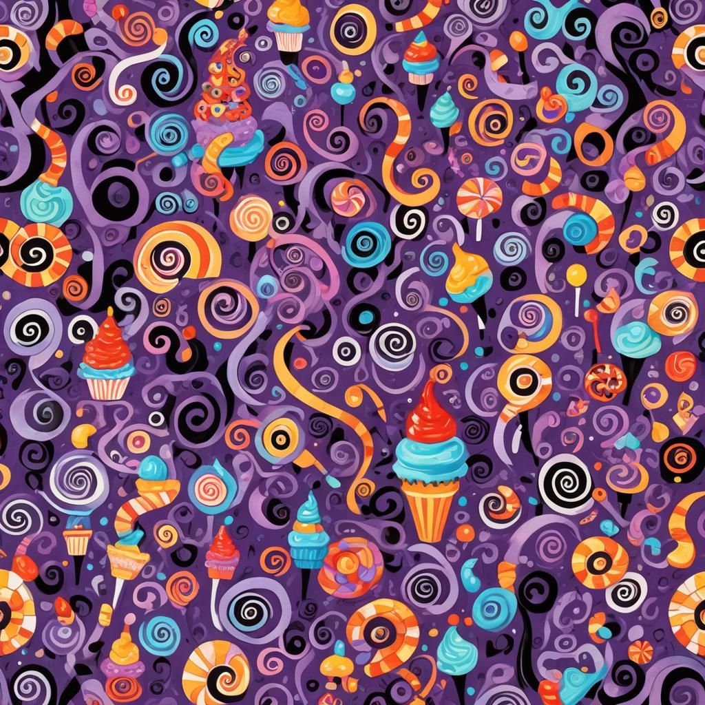 Purple Square Character in Candyland Gouache Art