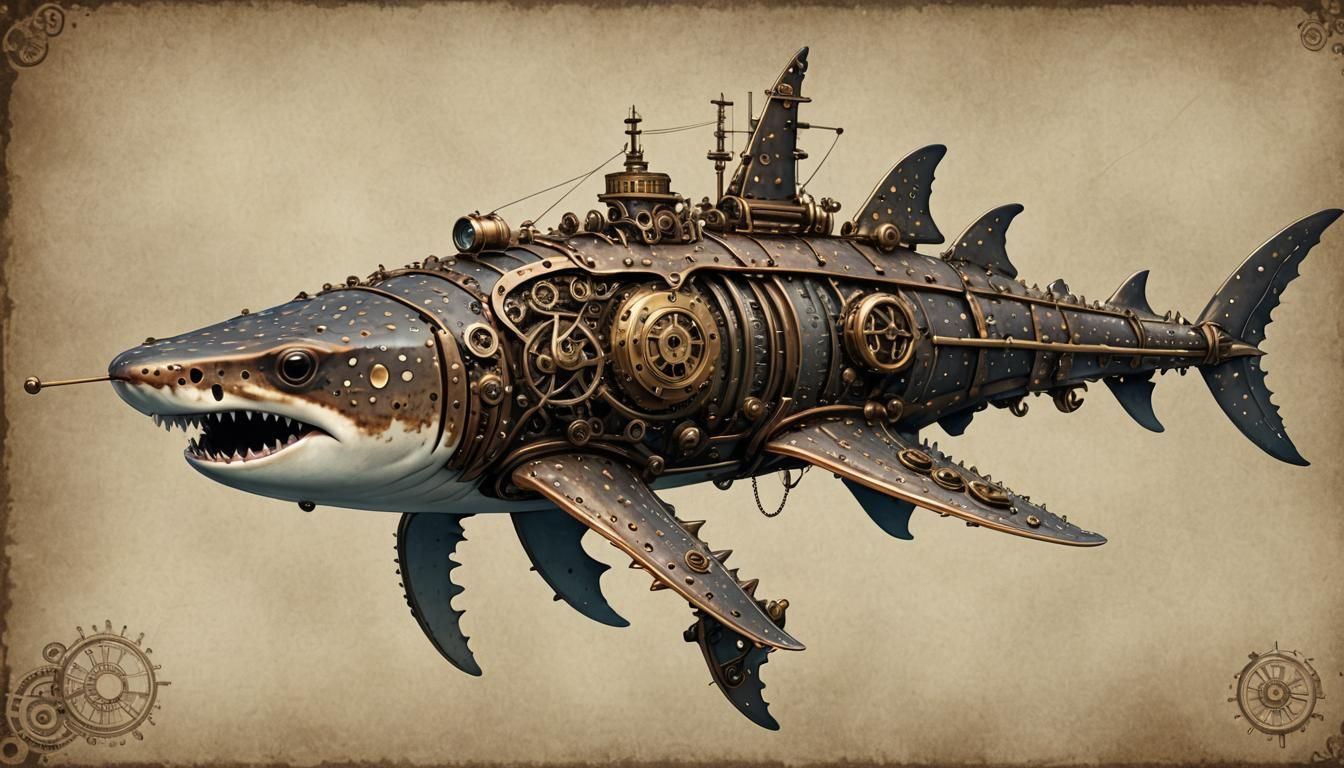 Steampunk Whale Shark: Mechanical Marvel of the Sea