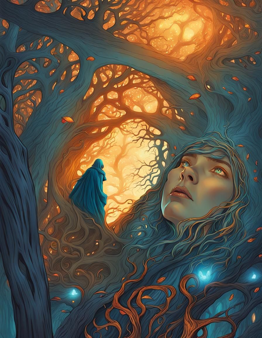 Distressed Woman in Mystic Forest: Fantasy Concept Art