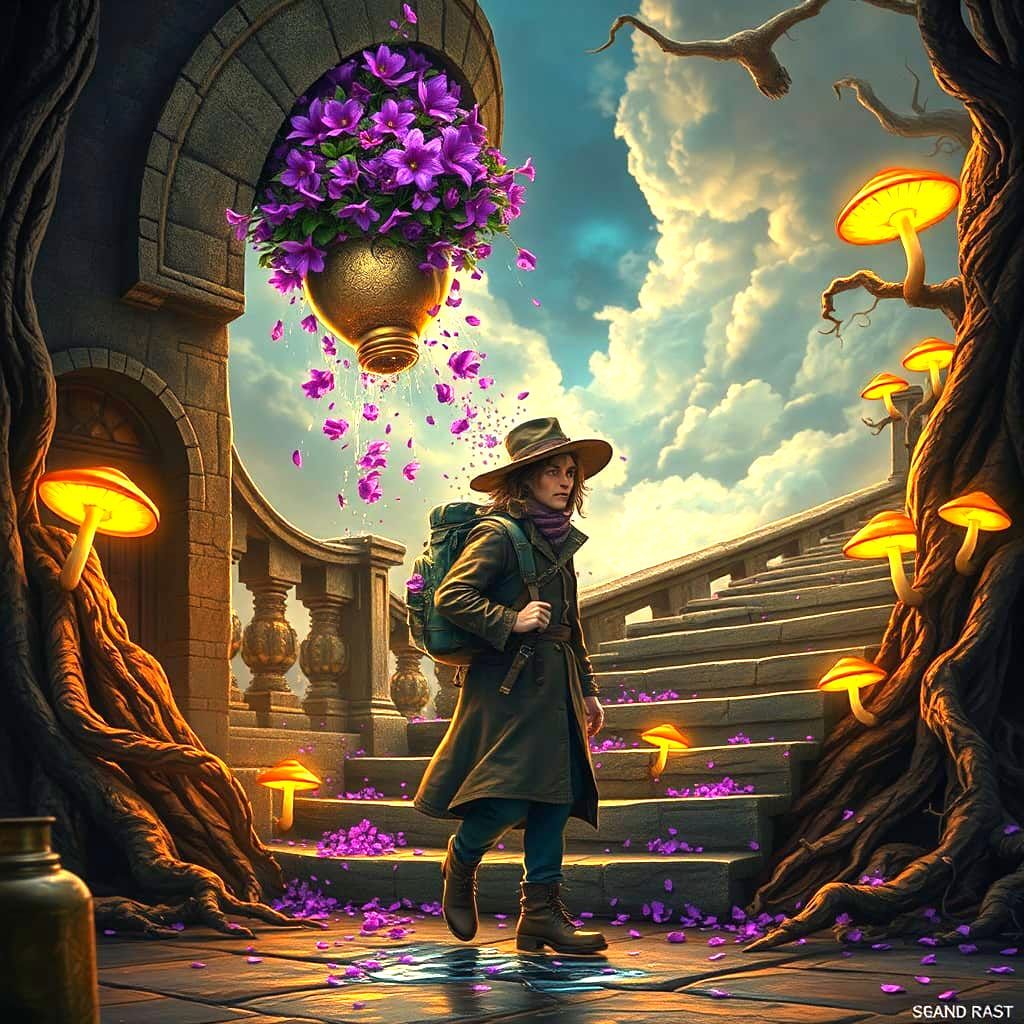 Funny Scene: Man, Ladder and Falling Flower Pot