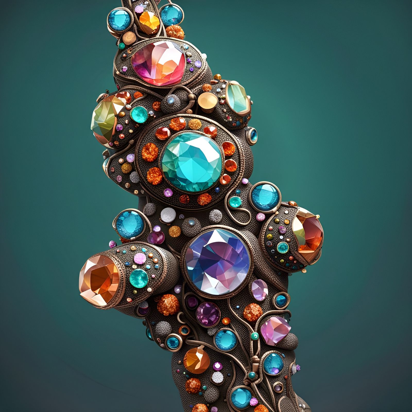 Geode Encrusted Staff, 1960s Mod Illustration