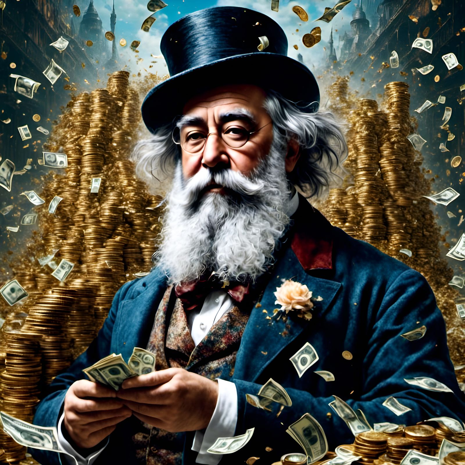 Monet Surrounded by Money in Graffiti Art Style