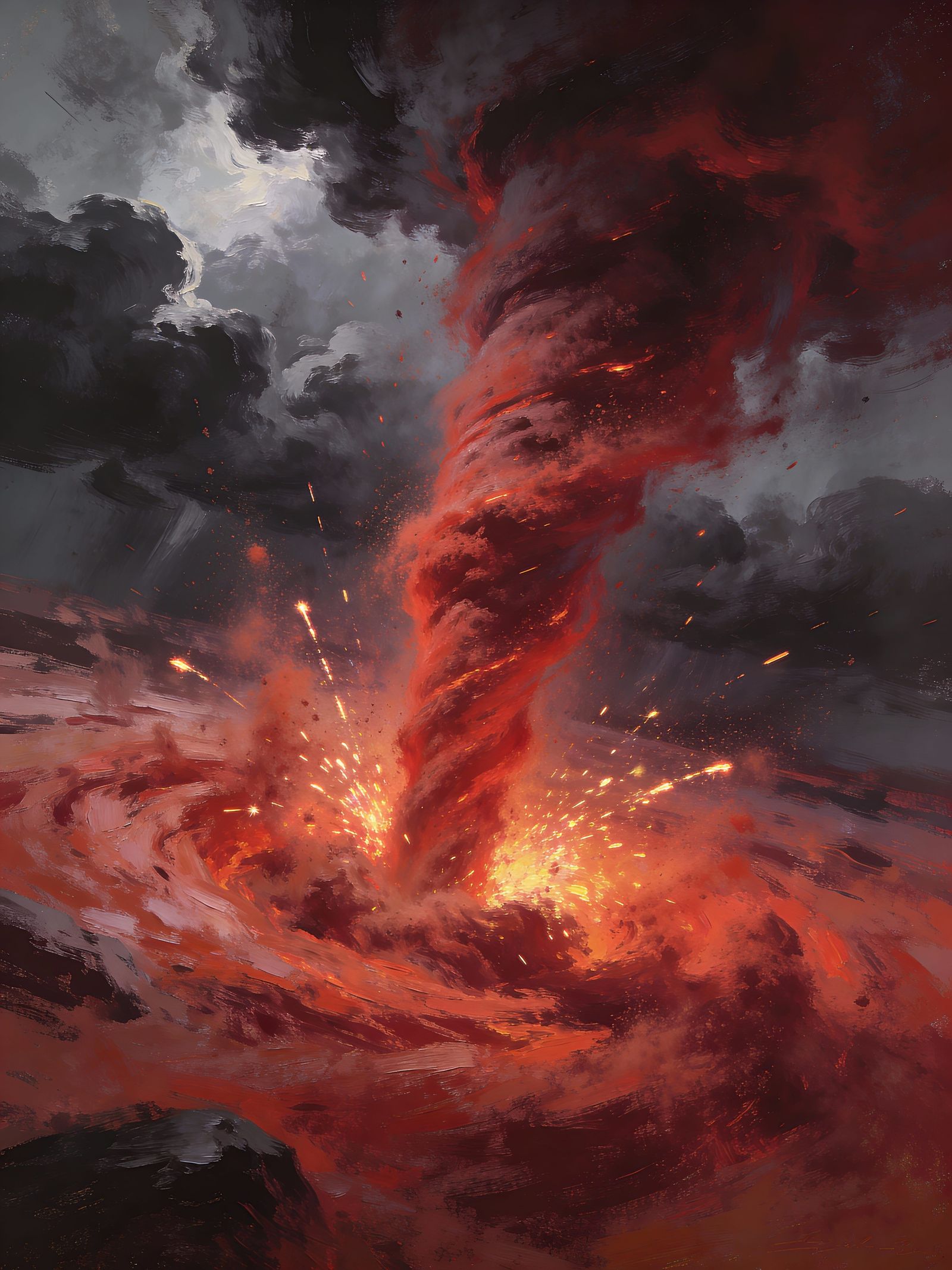 Impressionist Red Dust Storm with Lightning Streaks