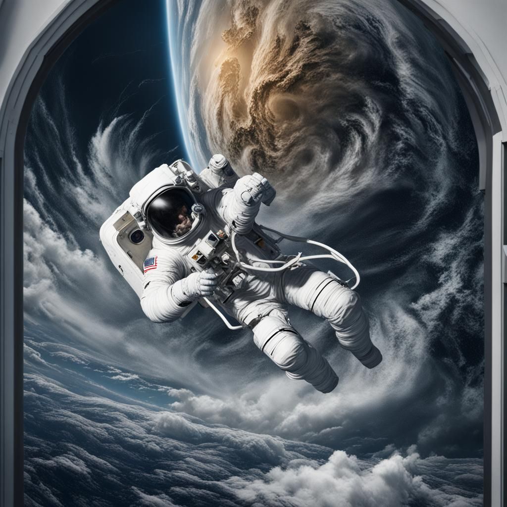 Astronaut in a Hyperrealistic Hurricane Tornado