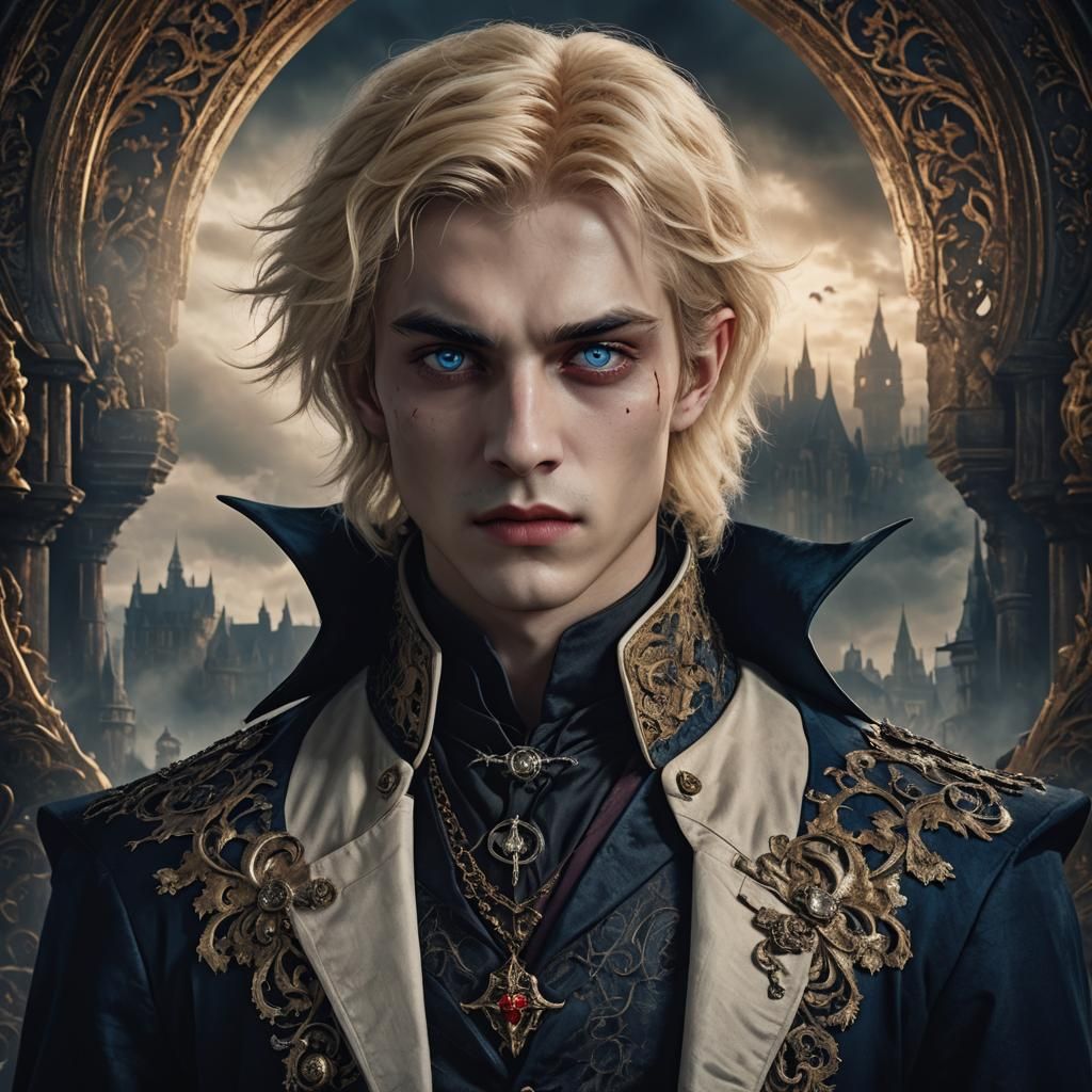 Detailed Portrait of a Blond Vampire Boy