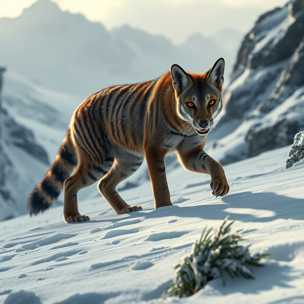 Hyper-Realistic Thylacine Stalks Through Frozen Pass